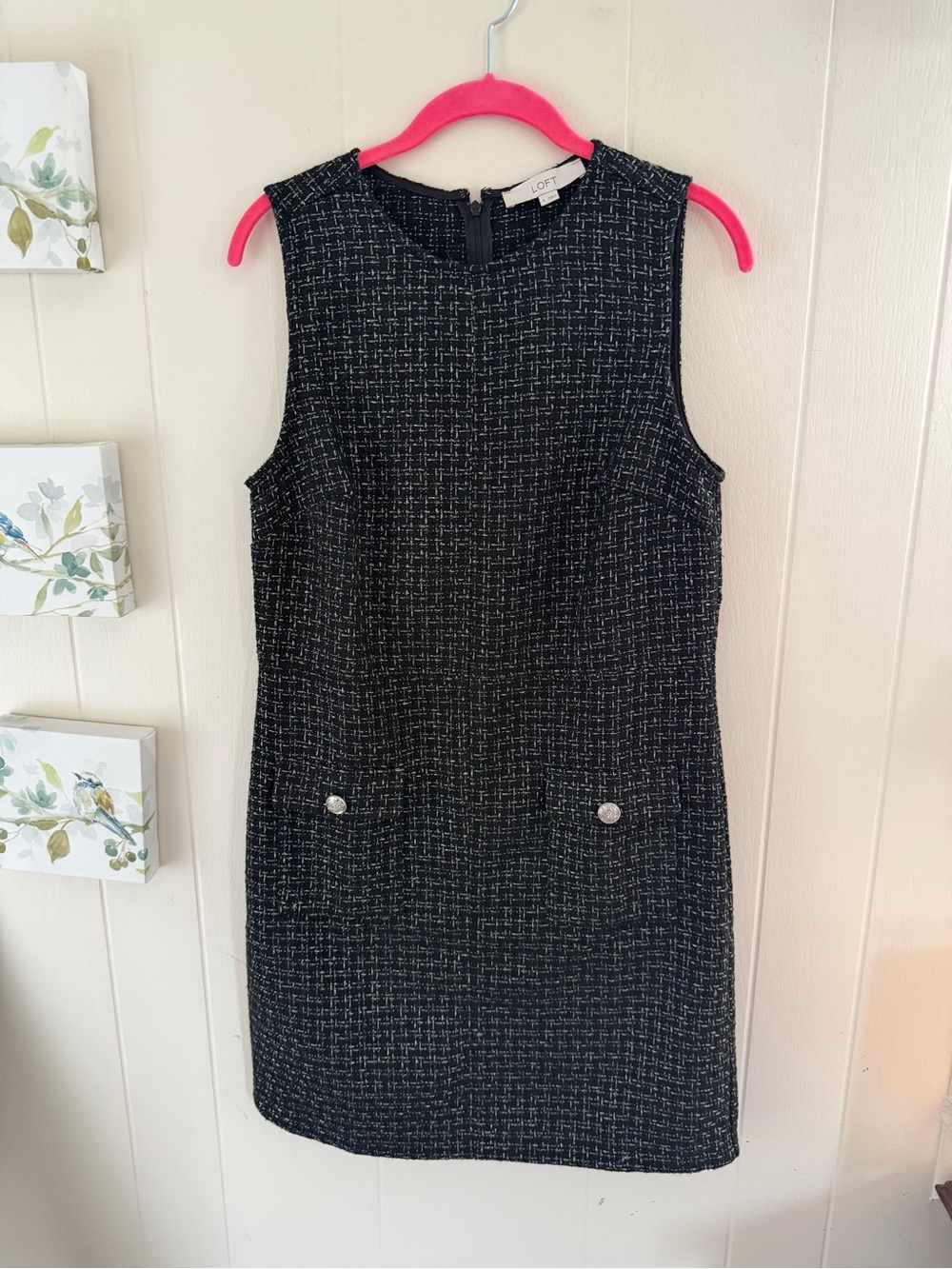 LOFT Size 4 Black & White Tweed Sleeveless Shift Dress